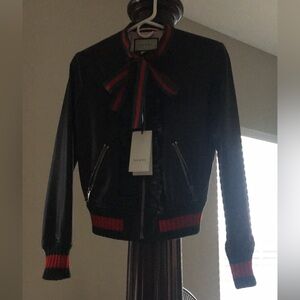 Gucci Black Bomber Jacket with Red and Green Trim
